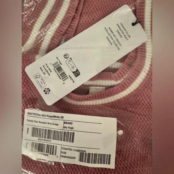 NWT ALO Yoga Pink Rose and White Tennis Club Knit Dress - Picture 3 of 3